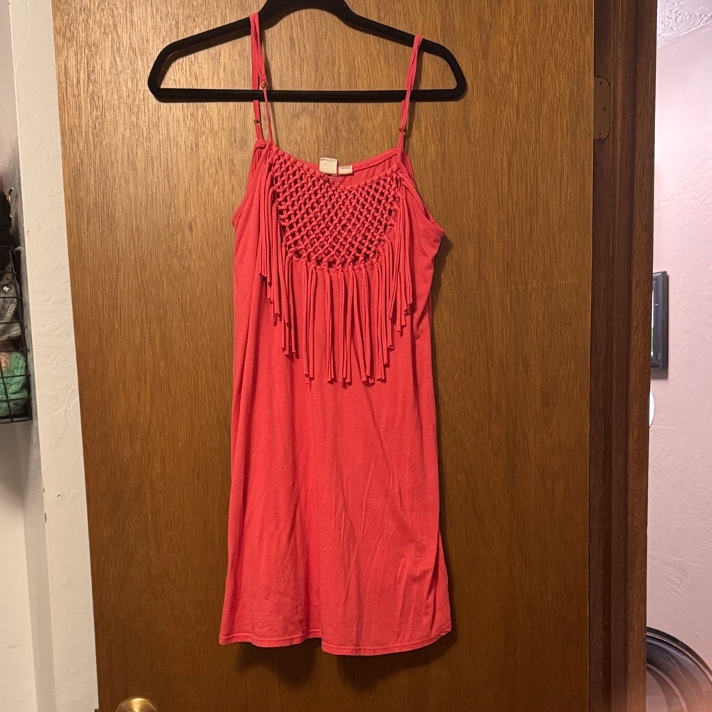 Roxy Pink Crochet Fringe Mini Dress
